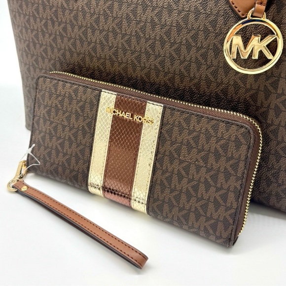 Michael Kors Sheila Large Logo Tote Bag & Matching Continental Wallet Brown - Picture 10 of 12